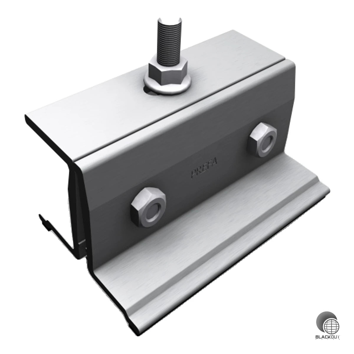 Aluminium-Solarhalter für die durchdringungsfreie Montage von PV-Modulen auf PREFALZ-Stehfalzdächern – flexibel einsetzbar dank vario-Ausführung.