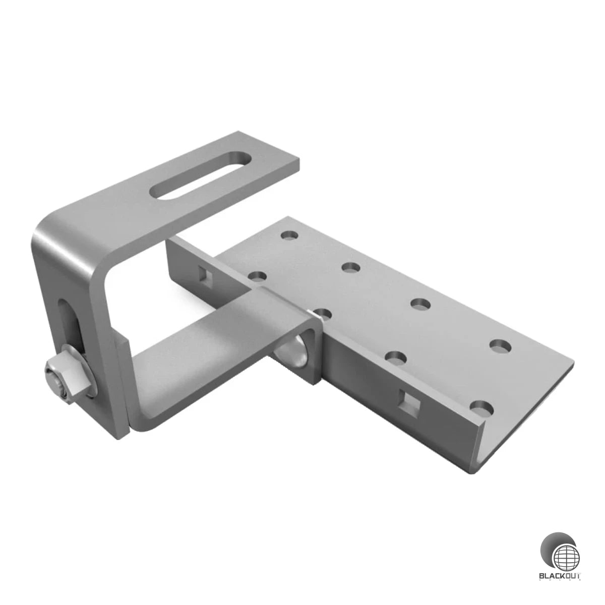 Höhenverstellbarer Edelstahl-Dachhaken für die sichere Montage von K2 SolidRail-Systemen auf Schrägdächern mit Dachpfannen – 2-fach justierbar für verschiedene Ziegelprofile.