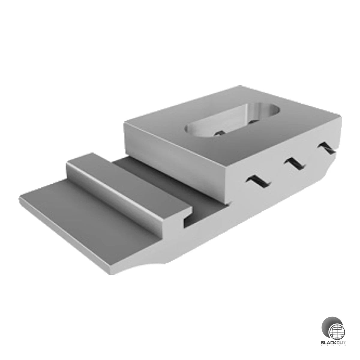 Präziser Aluminium-Aufsatz für die universelle Befestigung von SL Rack RAILs und marktüblichen Tragschienen auf Stockschrauben M10 und M12 – für dauerhaft stabile PV-Dachmontagen.