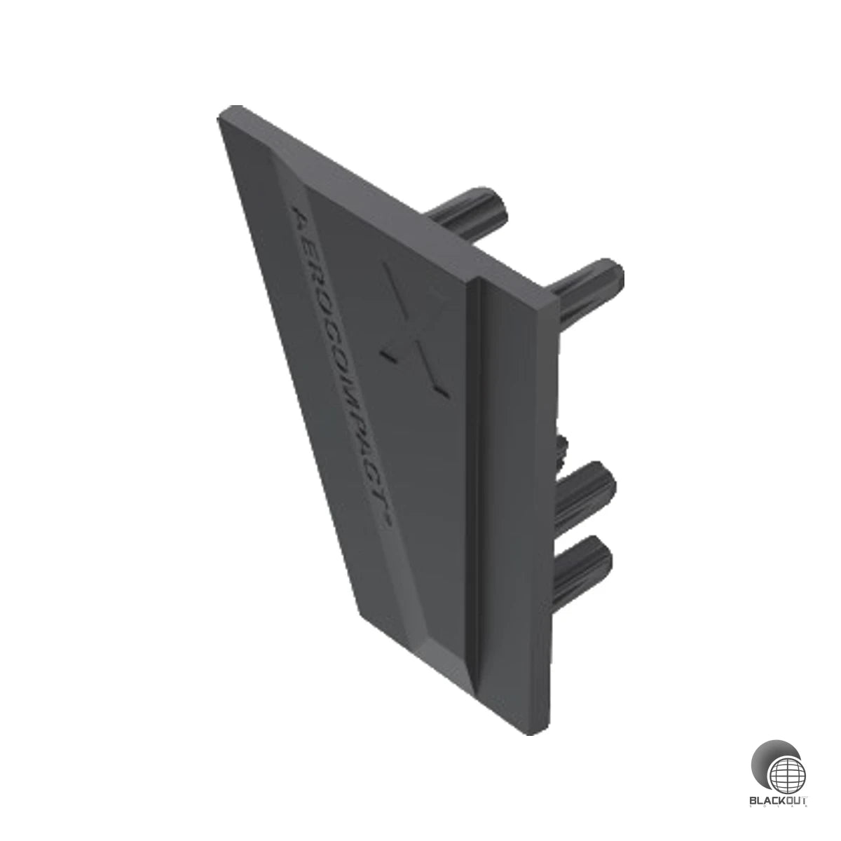 Sauberer Abschluss für das Aerocompact X50-Trägerprofil: Die linke Endkappe aus UV-stabilisiertem Polyamid schützt das offene Schienenende und sorgt für ein gepflegtes Montagebild.