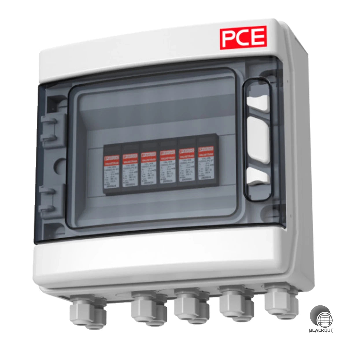 Kompakte DC-Stringbox mit integriertem Blitzstrom- und Überspannungsschutz Typ 1+2 für PV-Anlagen mit zwei MPP-Trackern und 1000 V DC Systemspannung.