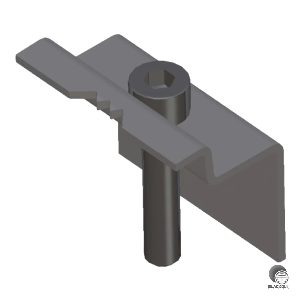 Edelstahl-Endklemme für PV-Module mit 32 mm Rahmenhöhe, passend für das iFIX OW Flachdach-Montagesystem — inklusive fixierter Schraube für schnelle Montage an Reihenenden.