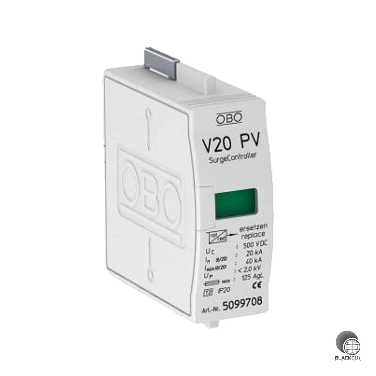 Steckbares Typ-2-Oberteil für den DC-Überspannungsschutz von Photovoltaik-Anlagen bis 500 V — kompakt, zuverlässig und normkonform nach VDE 0100-443.