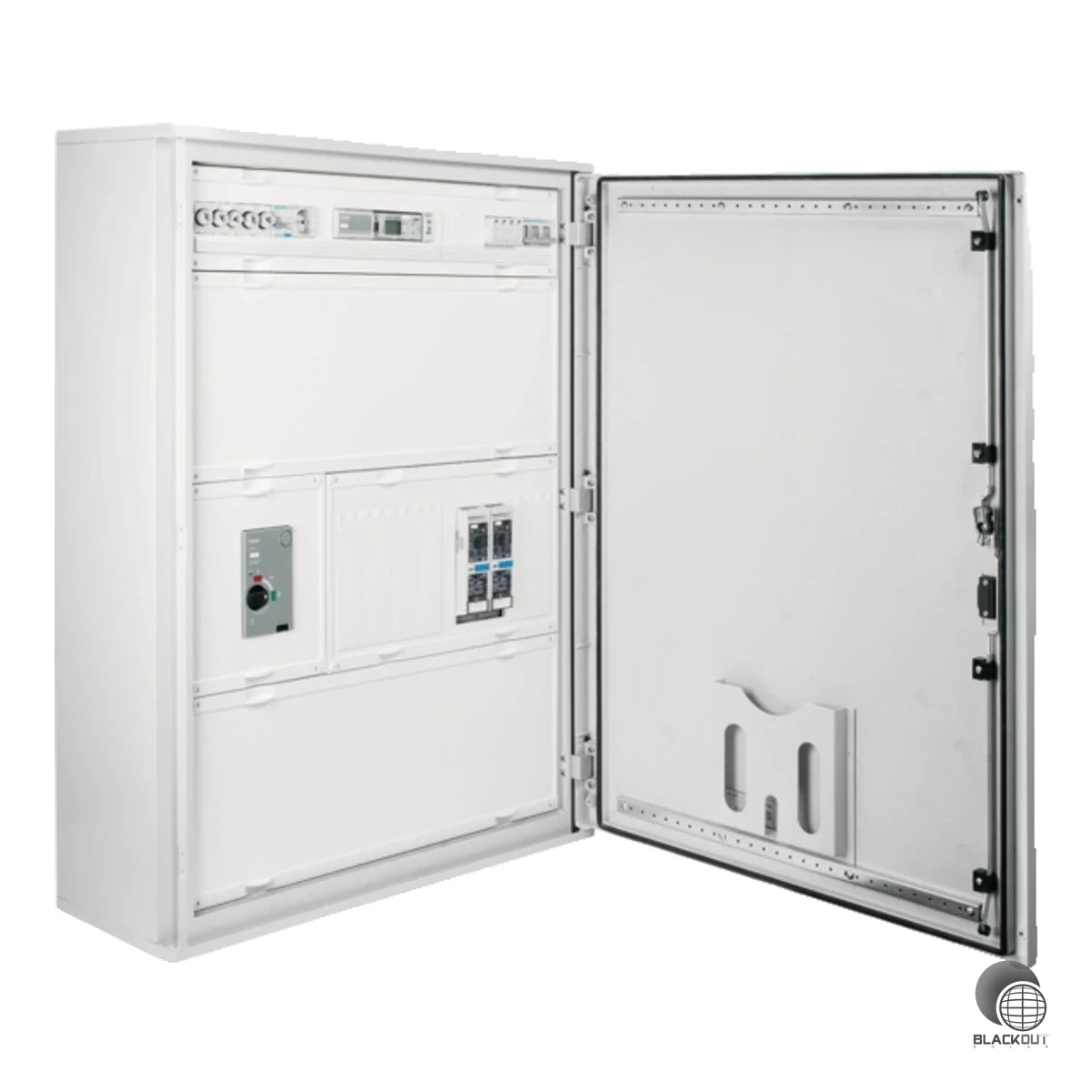 Robuster AC-Sammlerschrank für PV-Anlagen bis 110 kVA, konzipiert für das Netz Niederösterreich – mit 5-poliger Sammelschiene, IP65-Schutz und Bemessungsstrom 160 A.