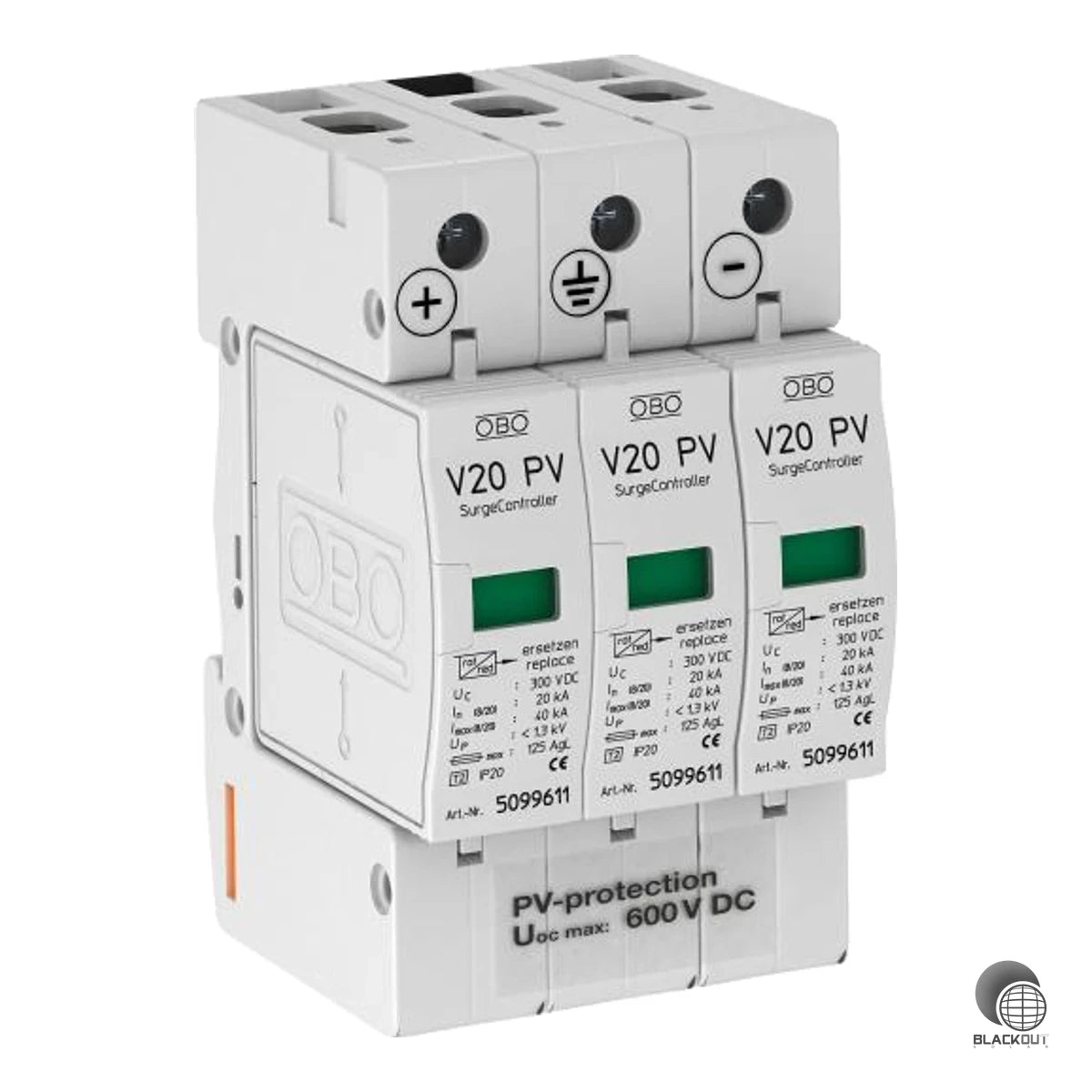 Steckbarer Typ-2-Überspannungsableiter in Y-Schaltung für PV-Anlagen bis 600 V DC. Schützt zuverlässig mit einem Ableitvermögen von bis zu 40 kA (8/20) pro Pol und einem niedrigen Schutzpegel von unter 2,6 kV.