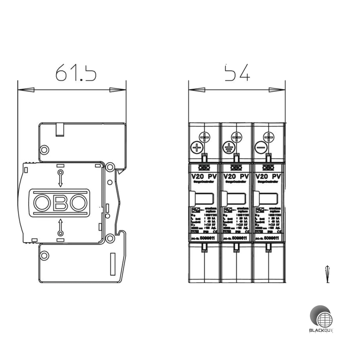 OBO Bettermann V20 Überspannungsableiter 3-polig 600V DC