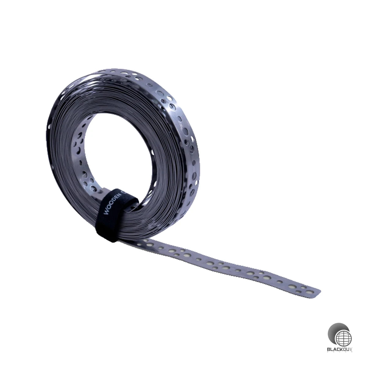 Perforiertes Edelstahl-Lochband als Windverband für PV-Montagesysteme — eine Rolle à 10 Meter, flexibel einsetzbar zur Aussteifung und Lagesicherung von Solarmodul-Unterkonstruktionen.
