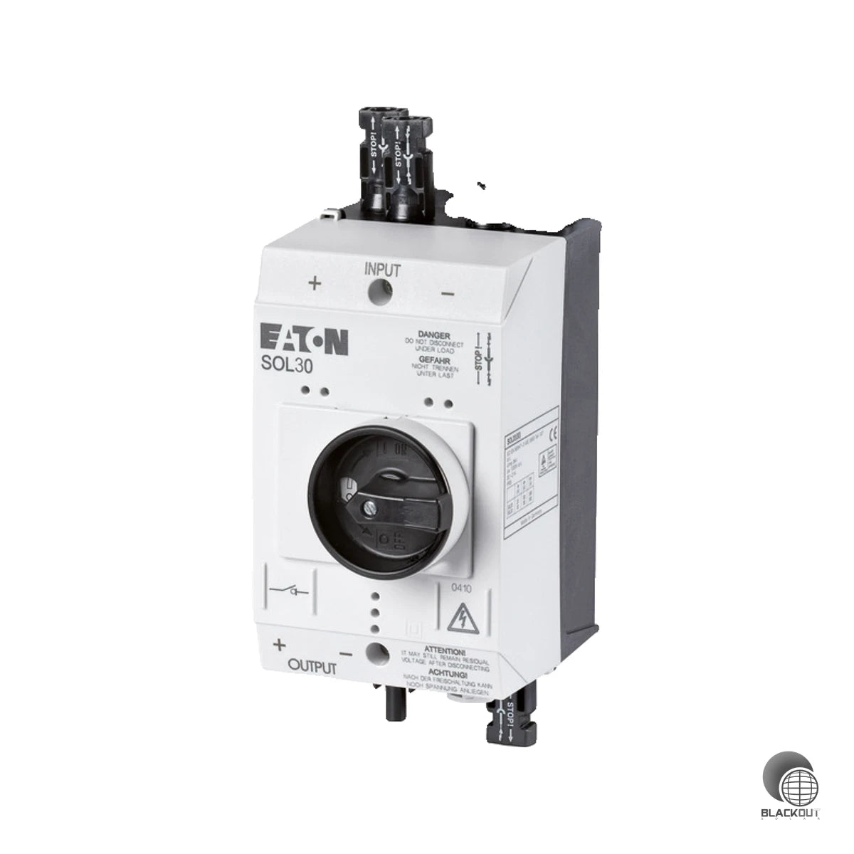 Der Eaton SOL30/2MV ist ein TÜV-zertifizierter DC-Lasttrennschalter für PV-Anlagen mit zwei String-Eingängen und 30 A Dauerstrom — sicher, normkonform und für den Außeneinsatz geeignet.