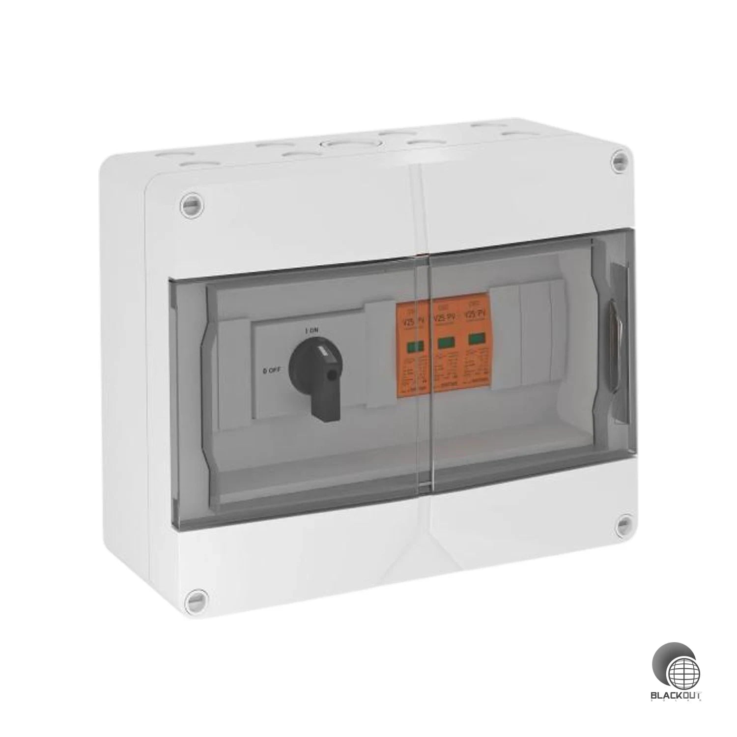 Fertig montierte DC-Stringbox für 2 PV-Strings mit integriertem Trennschalter und steckbaren Überspannungsableitern — die kompakte Systemlösung für den sicheren DC-Schutz von PV-Anlagen mit einem MPP-Tracker.