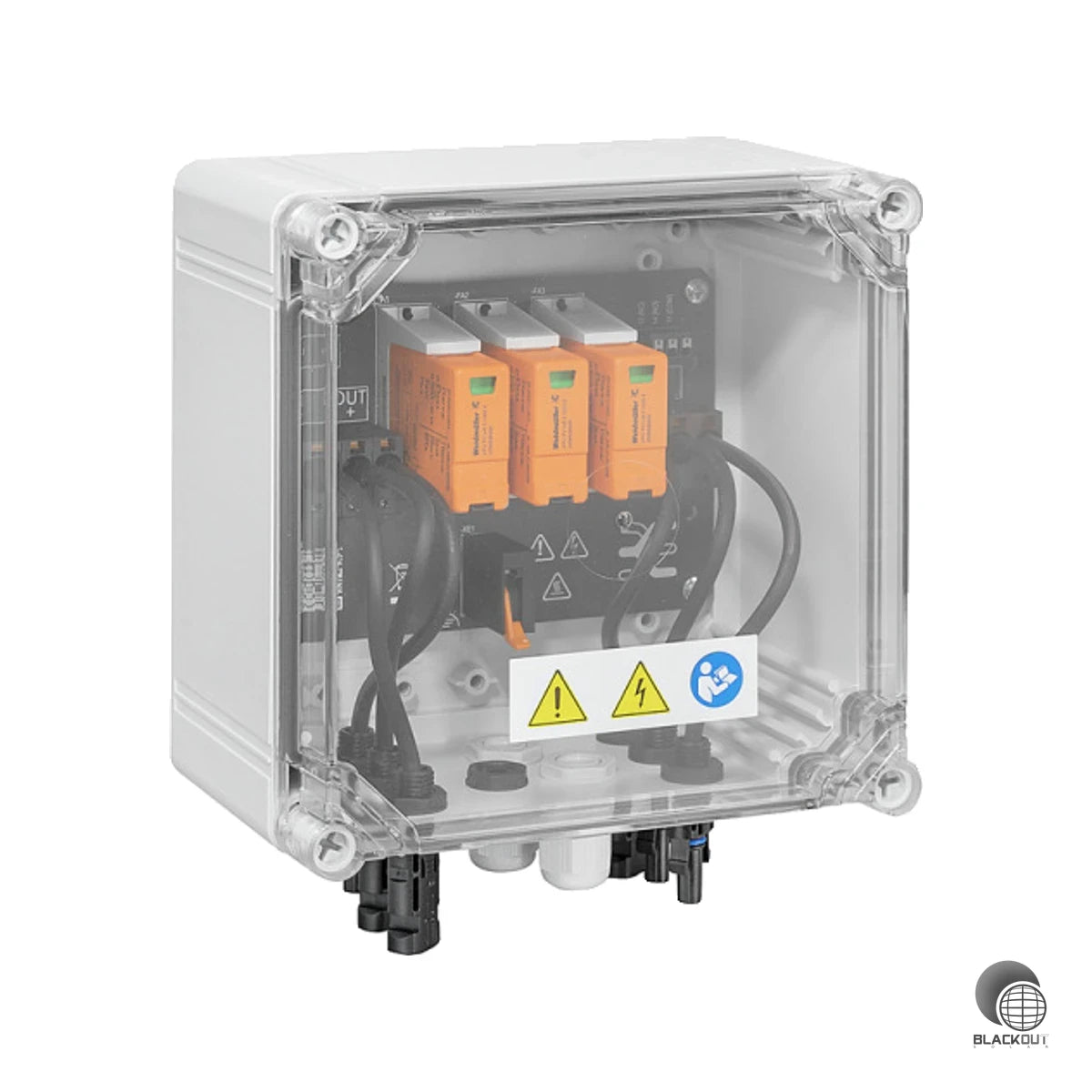 Kompakter DC-Generatoranschlusskasten für Photovoltaikanlagen mit einem MPP-Tracker, integriertem Überspannungsschutz Typ II und WM4C-Steckverbindung — zuverlässiger Schutz für Wechselrichter und DC-Verkabelung.