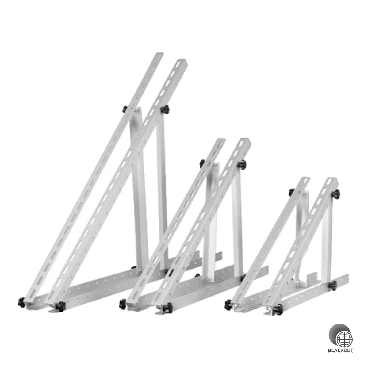 Stufenlos verstellbarer Aluminium-Solarmodulträger für Module bis 200 W – ideal für Boden- und Wandmontage in Inselsystemen und Kleinanlagen.