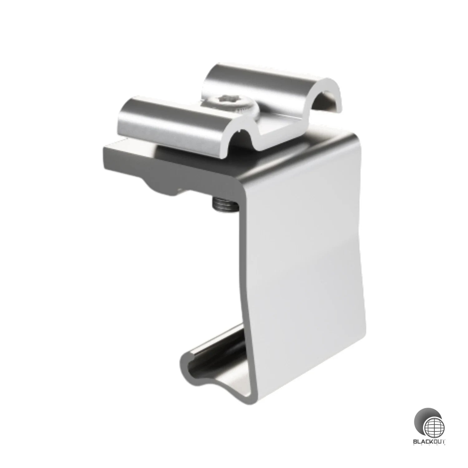 Erdungsklemme aus Aluminium für den Potentialausgleich zwischen Modulreihen im Prefa PREVARIO Solarmontagesystem. Verpackungseinheit: 50 Stück.