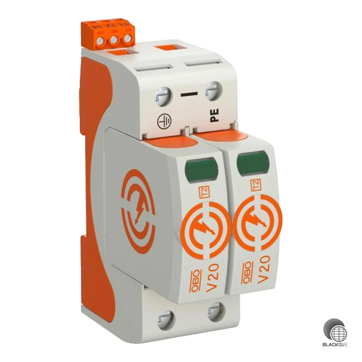 Zweipoliger Typ-2-Überspannungsableiter mit Fernsignalisierung und 40 kA Ableitvermögen — zuverlässiger Schutz für Haupt- und Unterverteilungen nach VDE 0100-443.