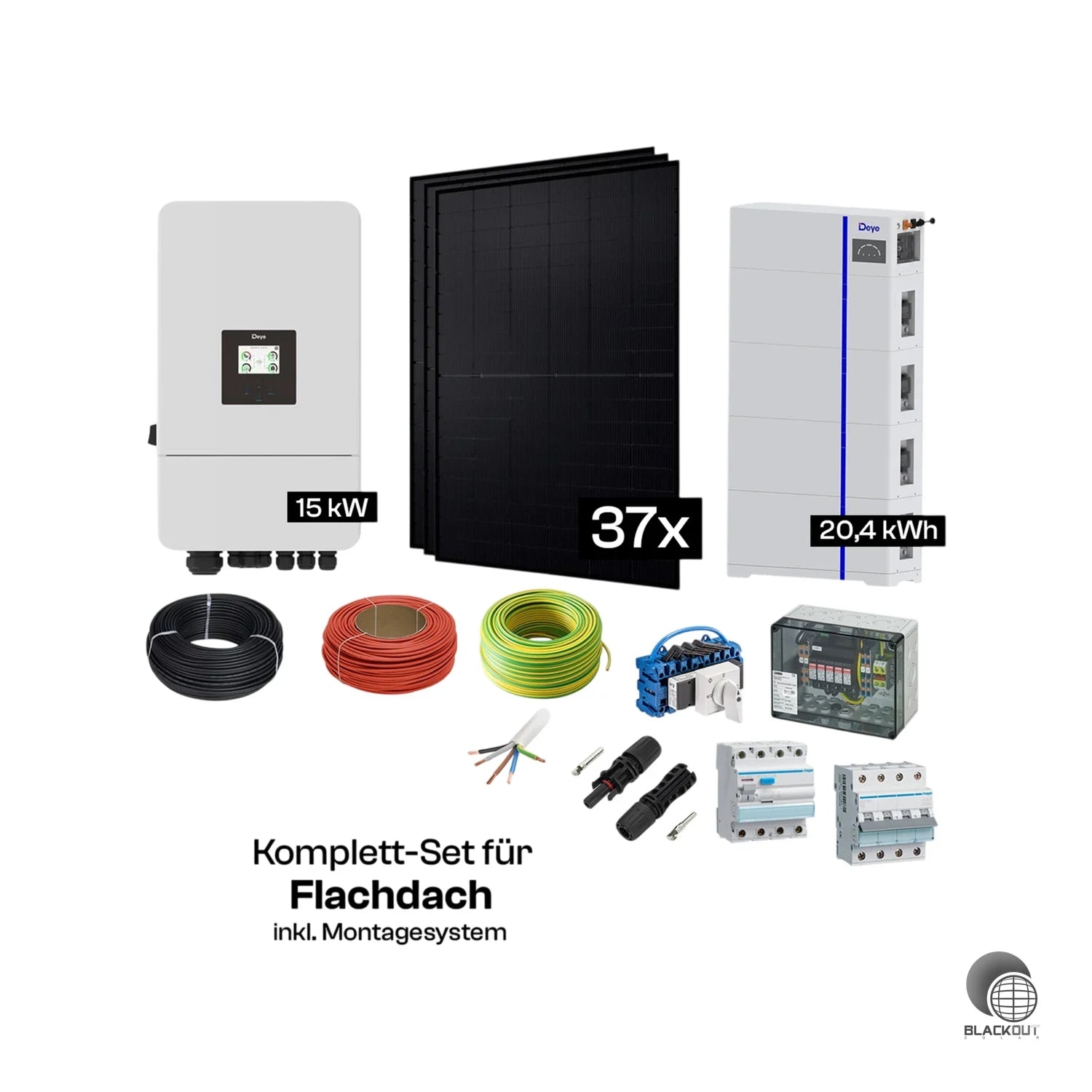 Solar-Komplettpaket Flachdach – 24 oder 37 Module – Deye Hybrid 1