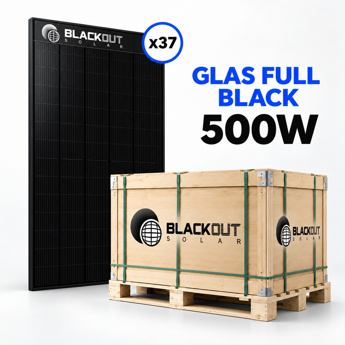 Jolywood NIWA Black 500W – 37 Stück Palette | 18,5 kWp Gesamtleistung Bifaziales Glas-Glas Solarmodul Full Black