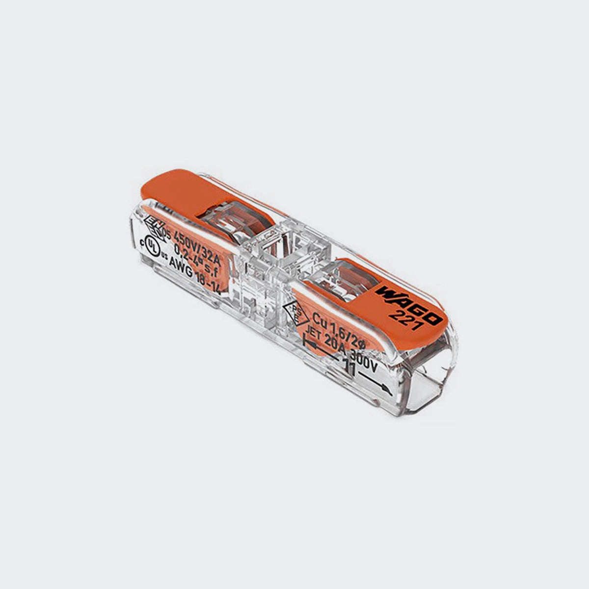 WAGO Durchgangsverbinder mit Hebeln, für alle Leiterarten, max. 4mm², transparent