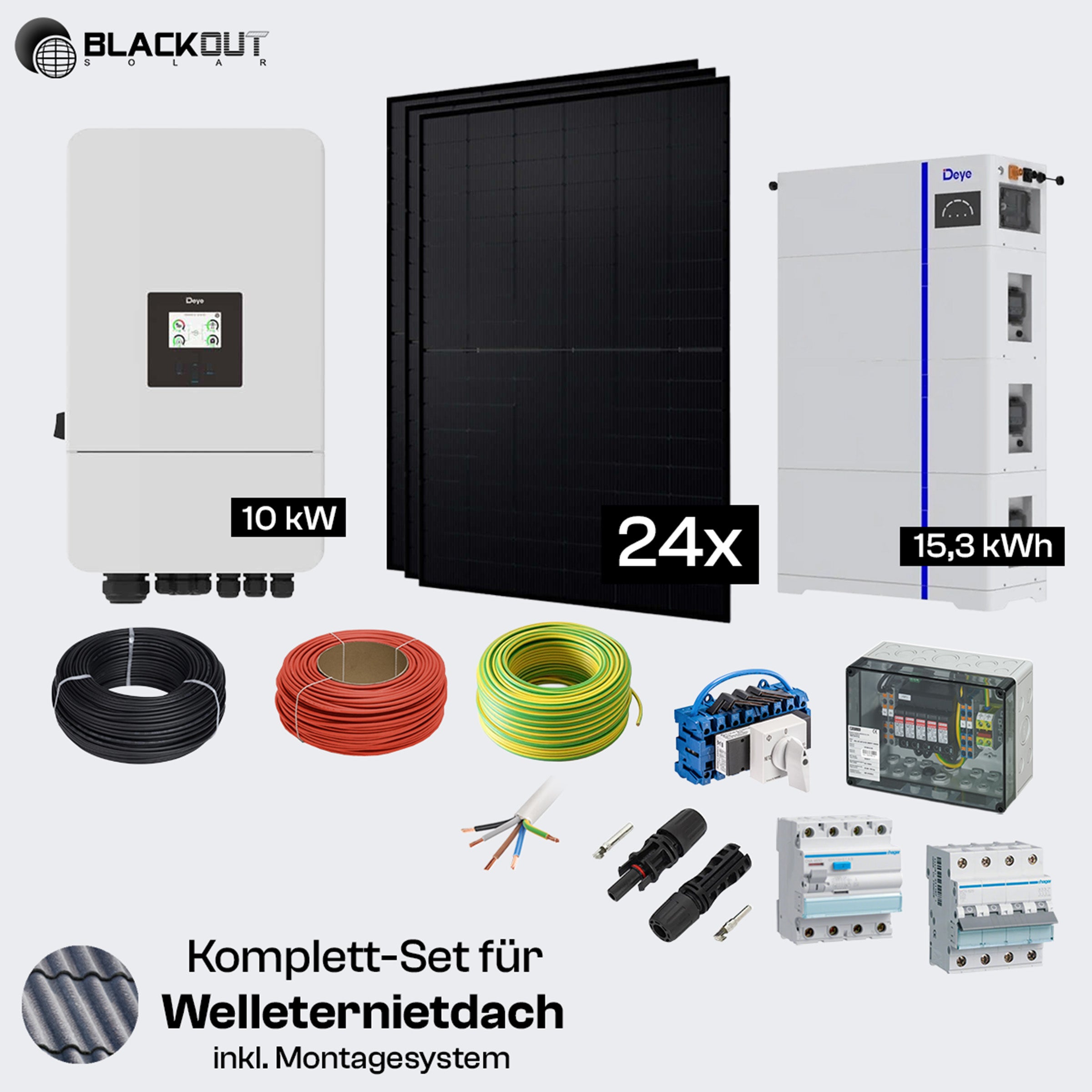 Solar-Komplettpaket Eternit oder Bitumen Dach – 24 oder 37 Module – Deye Hybrid