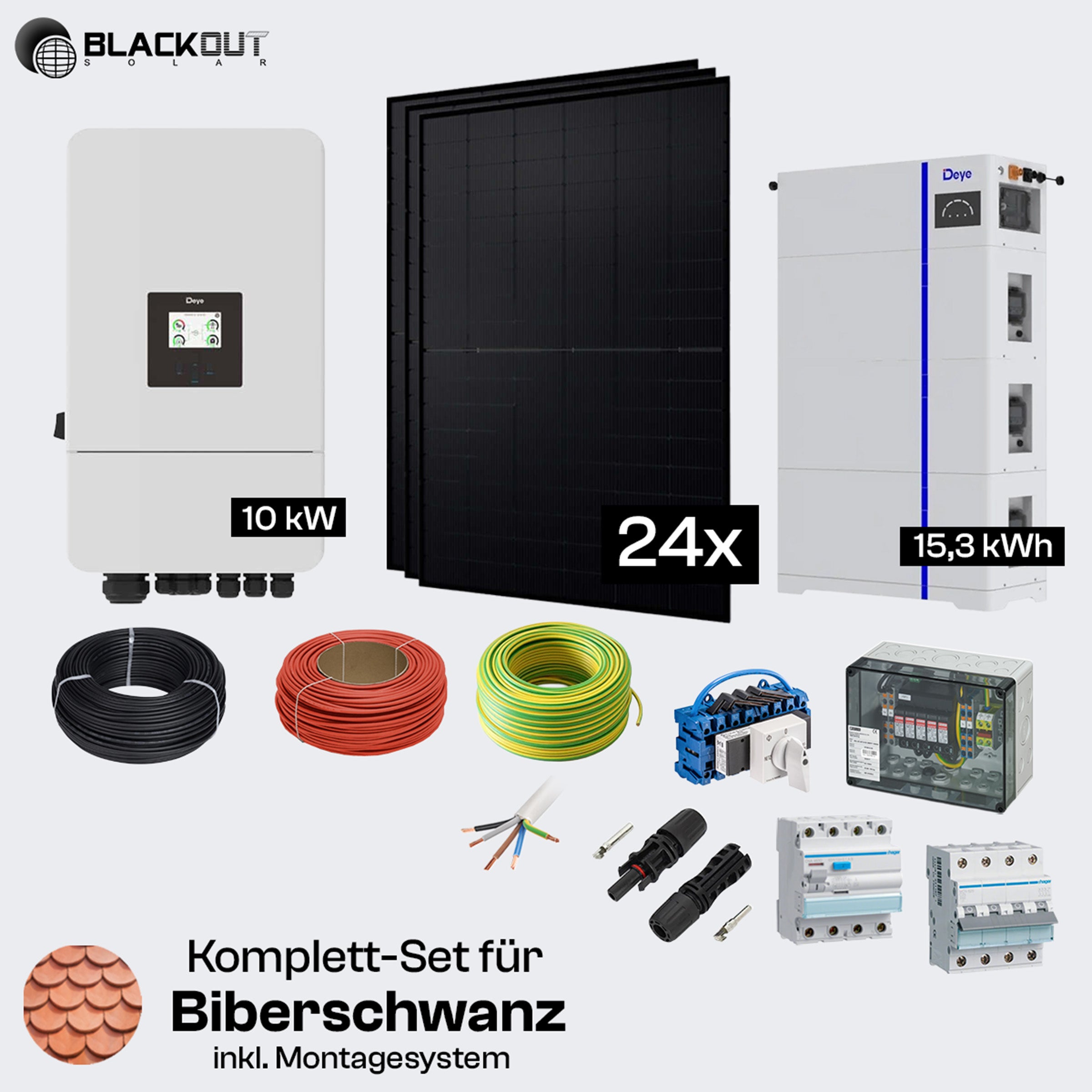 Solar-Komplettpaket Biberschwanz Deckung – 24 oder 37 Module – Deye Hybrid