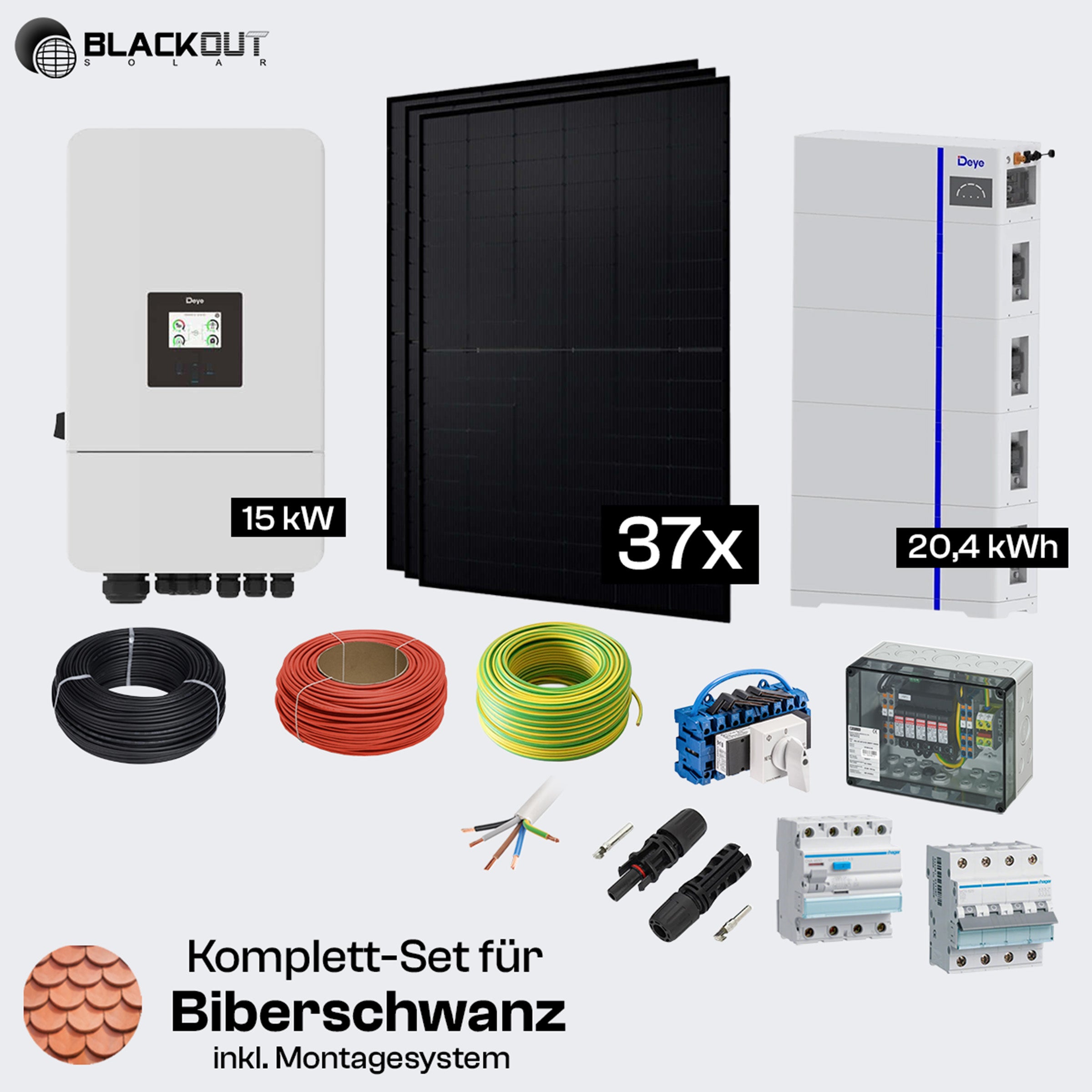 Solar-Komplettpaket Biberschwanz Deckung – 24 oder 37 Module – Deye Hybrid