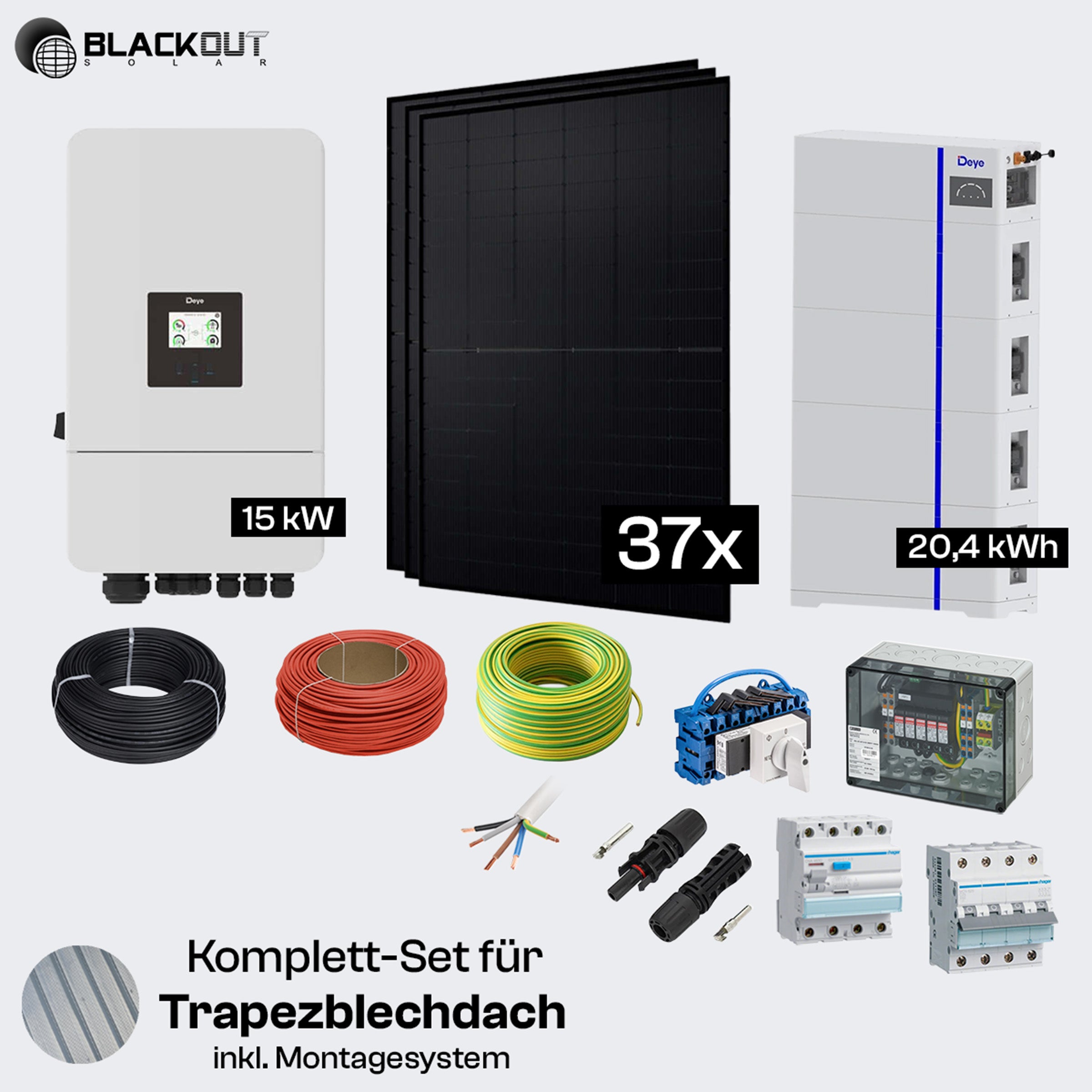 Solar-Komplettpaket Trapezblech – 24 oder 37 Module – Deye Hybrid