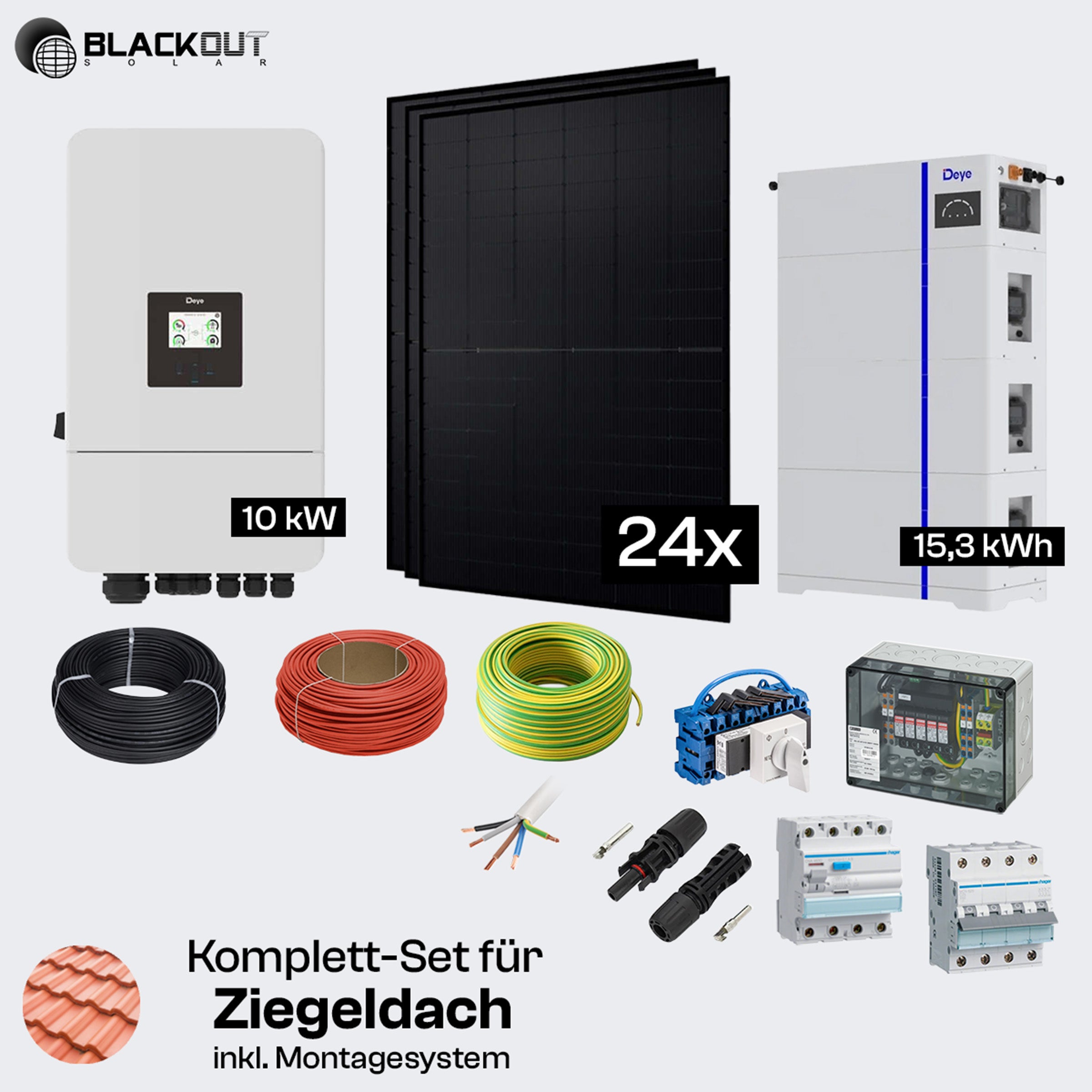 Solar-Komplettpaket Ziegeldach – 24 oder 37 Module – Deye Hybrid