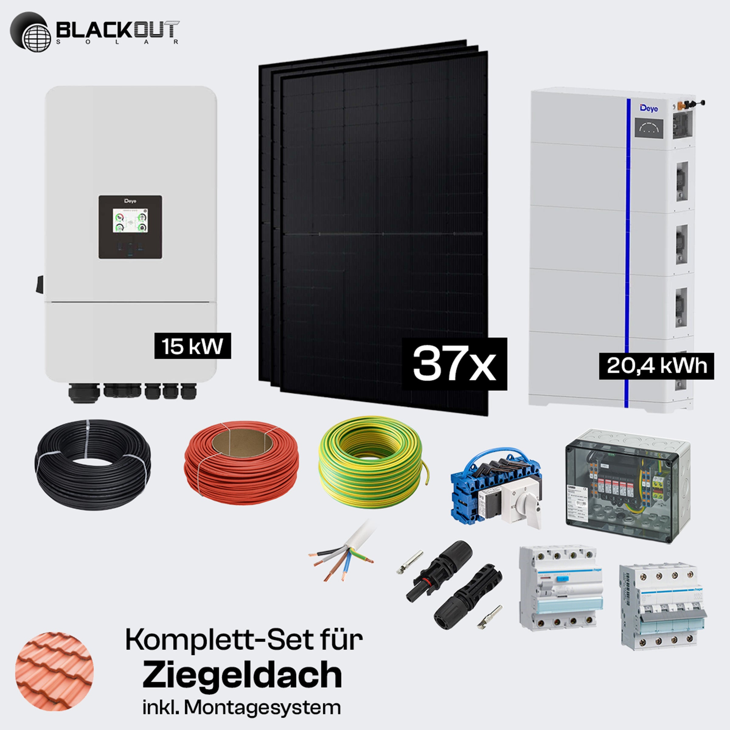 Solar-Komplettpaket Ziegeldach – 24 oder 37 Module – Deye Hybrid