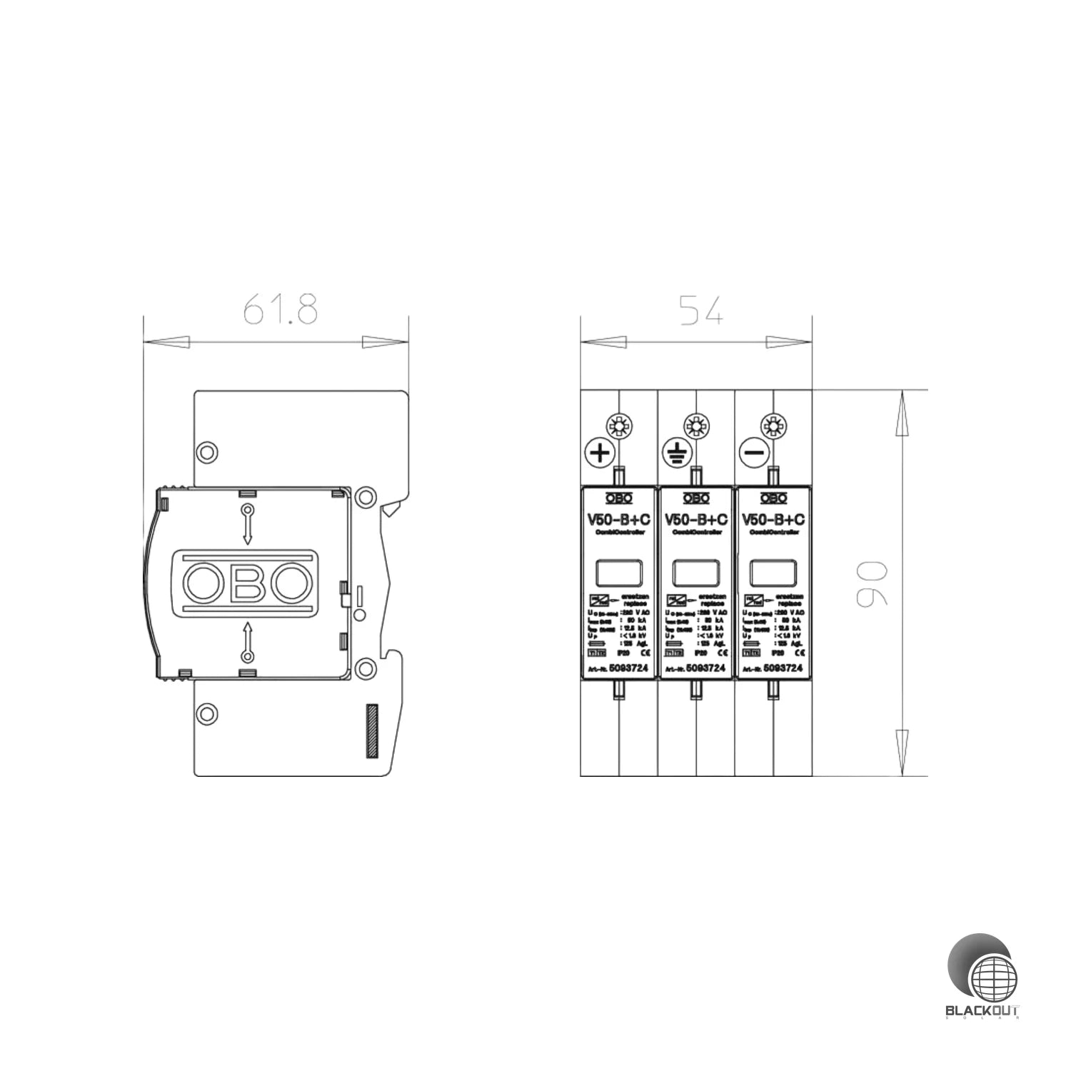 OBO Bettermann V20-C 3-PH Überspannungsableiter 1000V DC PV