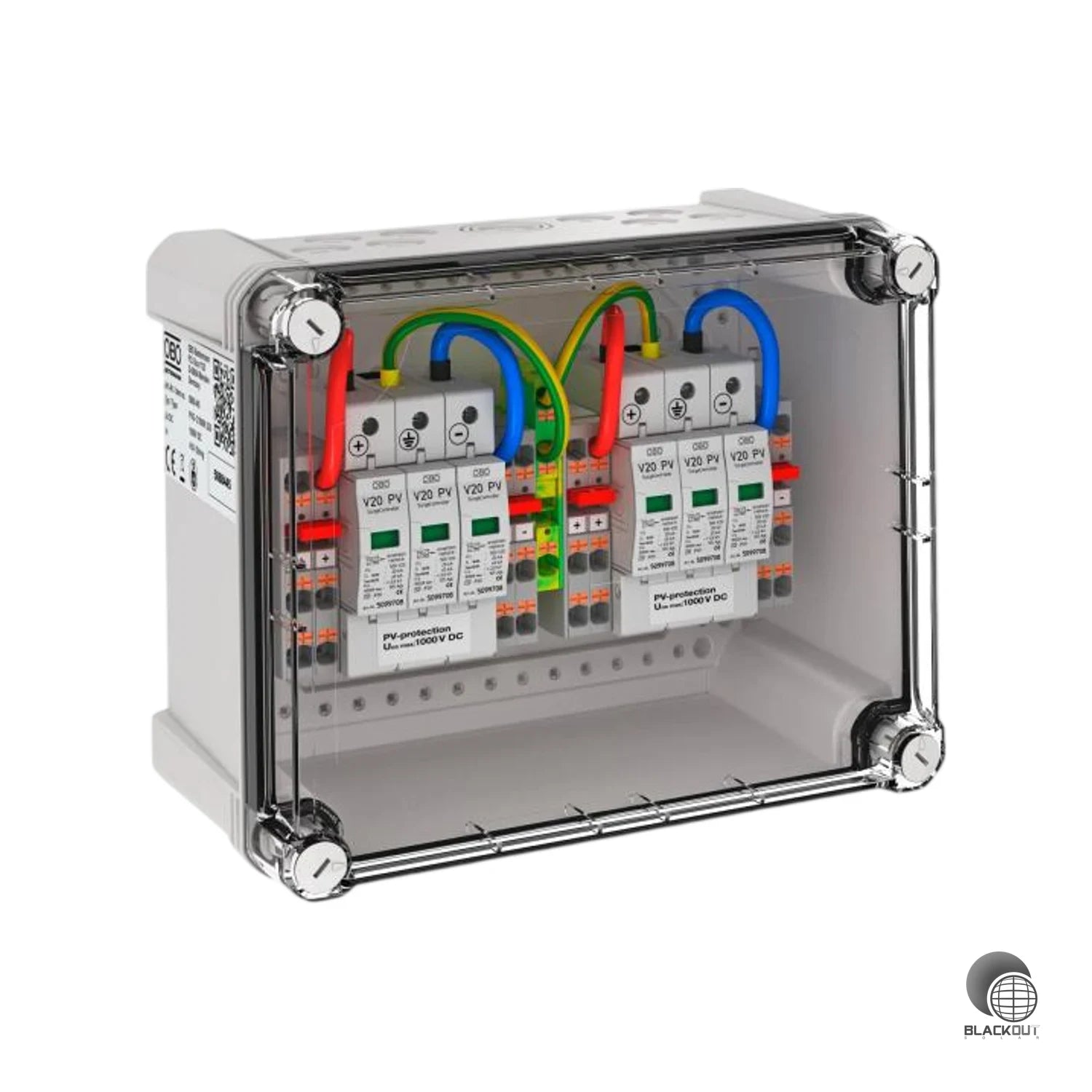 Typ-2-Generatoranschlusskasten für PV-Anlagen mit 2 MPP-Tracker-Ausgängen und integriertem Varistorableiter – schützt den Wechselrichter zuverlässig vor Überspannungen bis 1000 V DC.