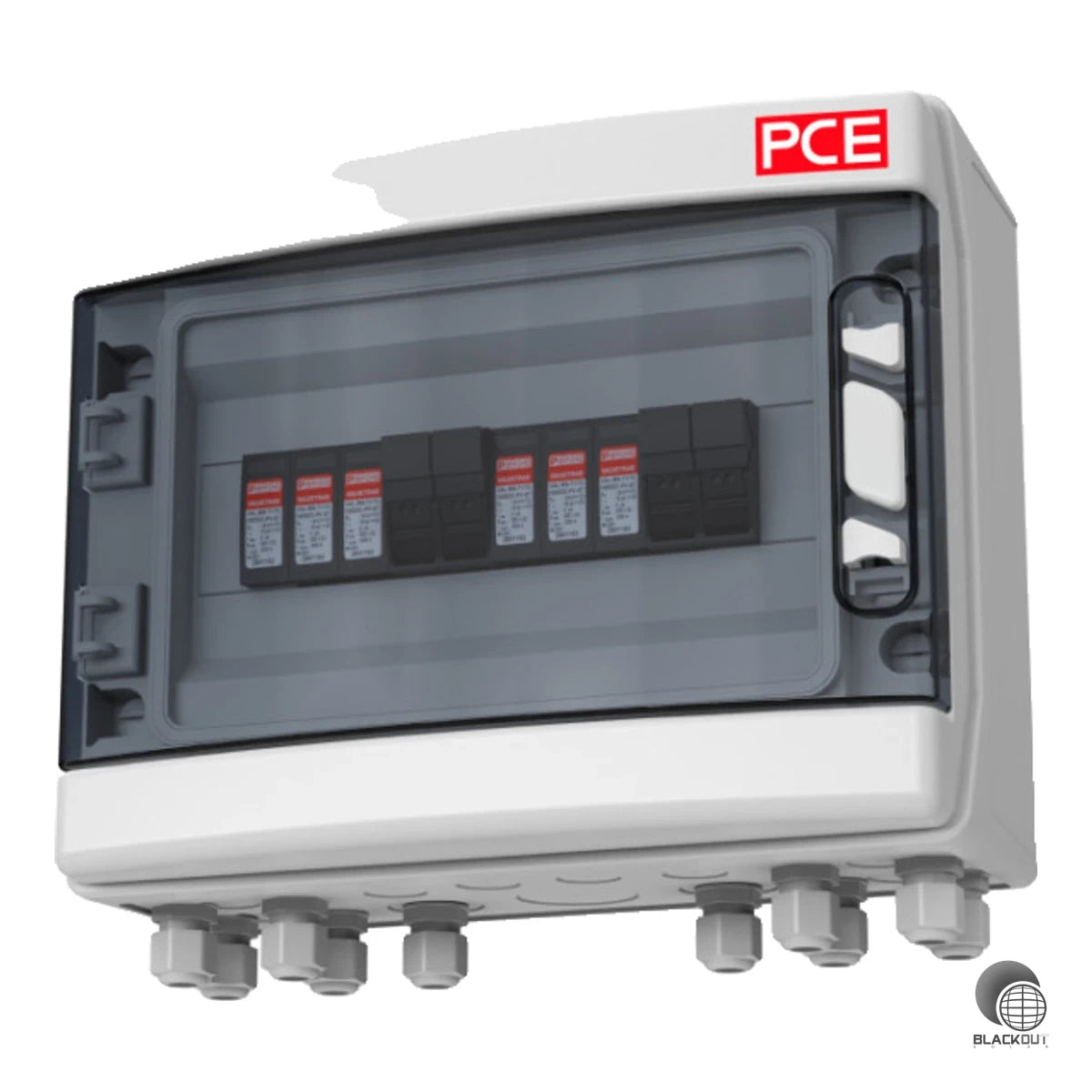 DC-Stringbox mit integriertem Blitzstrom- und Überspannungsschutz Typ 1+2 für 2 MPP-Tracker bei 1000V DC. Inklusive Sicherungen, Überspannungsableiter und Kabelverschraubungen – sofort installationsbereit.