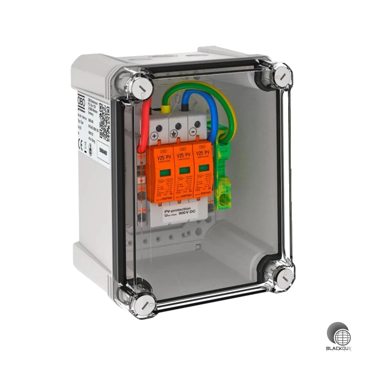 Kompakter DC-Stringkasten mit Typ-1+2-Überspannungsschutz für 1 PV-String und 1 WR-MPP — ideal für kleine Aufdachanlagen mit bis zu 900 V DC.
