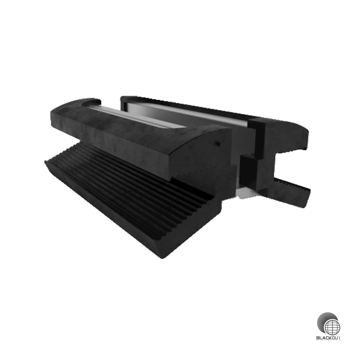 Zertifizierte Aluminium-Mittelklemme speziell für First Solar Serie 4 Module — mit hochisolierendem EPDM-Gummi und Befestigungsmaterial im Lieferumfang.