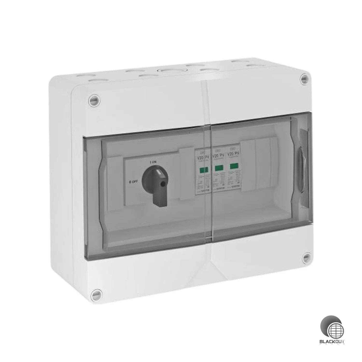 Kompakte DC-Stringbox für PV-Anlagen mit einem MPP-Tracker — inklusive Typ-2-Überspannungsschutz und 1000V-Lasttrennschalter, vormontiert und sofort einsatzbereit.