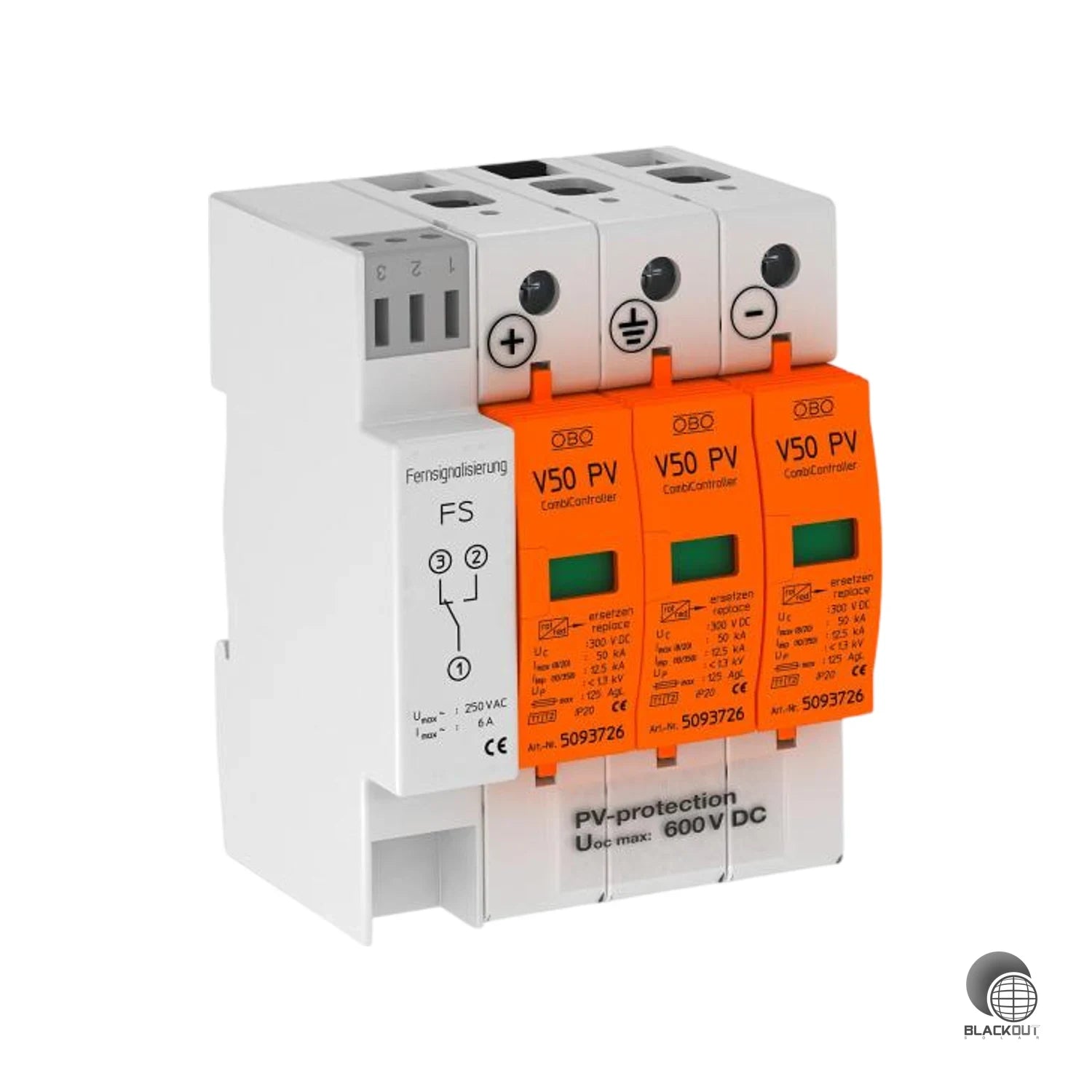 Typ 1+2 Kombiableiter in fehlerresistenter Y-Schaltung für PV-Anlagen bis 600 V DC mit integriertem Fernsignalkontakt. Bietet Blitz- und Überspannungsschutz mit 12,5 kA Ableitvermögen (10/350 µs) und niedrigem Schutzpegel von 2,6 kV.