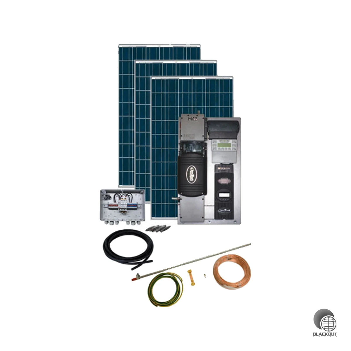 Netzunabhängiges Solar-Komplettpaket mit 3 kW / 48 V für hohen Energiebedarf — inklusive aller Komponenten für die direkte Installation, nur Batterien separat hinzufügen.
