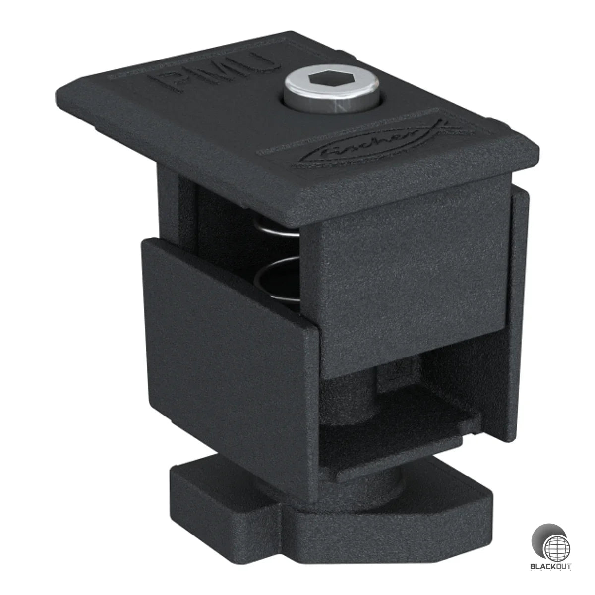 Universelle PV-Klemme für Moduldicken von 30 bis 50 mm, einsetzbar als Mittel- und Endklemme. Schnelle Montage durch einfaches Eindrehen in SolarFish- und SolarMetal-Profile.