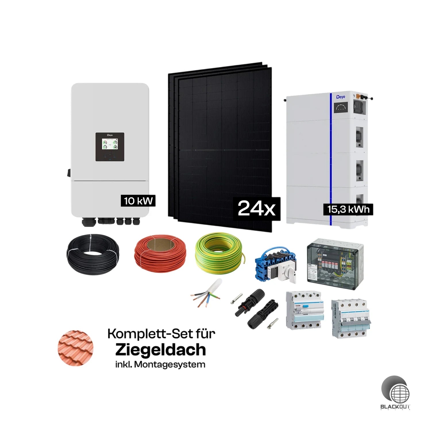 Solar-Komplettpaket Ziegeldach – 24 oder 37 Module – Deye Hybrid 1