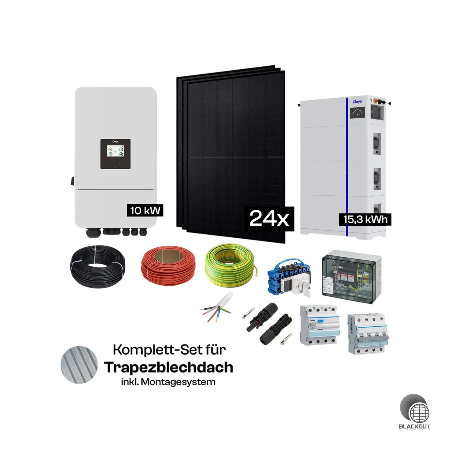 Solar-Komplettpaket Trapezblech – 24 oder 37 Module – Deye Hybrid 1