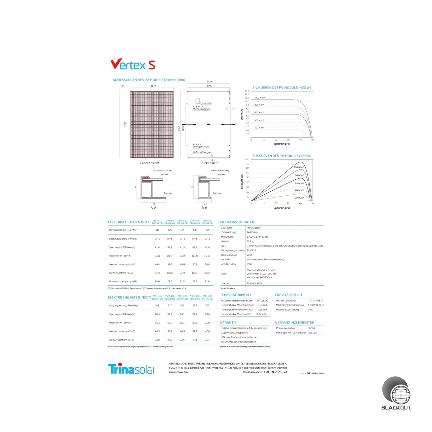 Trina Solar Vertex S TSM-DE09R.08 425W Solarmodul monokristallin Black Frame 5