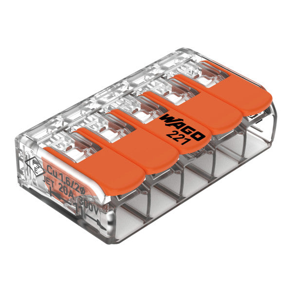 WAGO 5-Leiter-Klemme COMPACT transparent Bedienhebel 0,14-4mm²