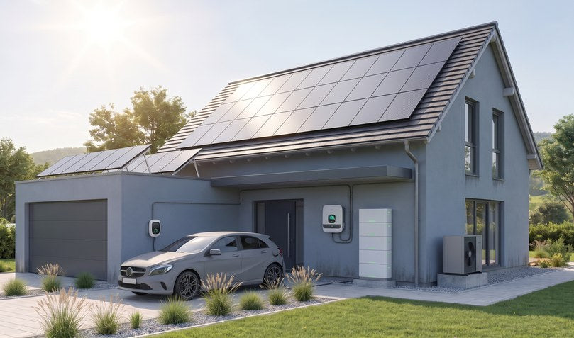 Einfamilienhaus mit Photovoltaik, Batteriespeicher, Wallbox mit E-Auto und Wärmepumpe