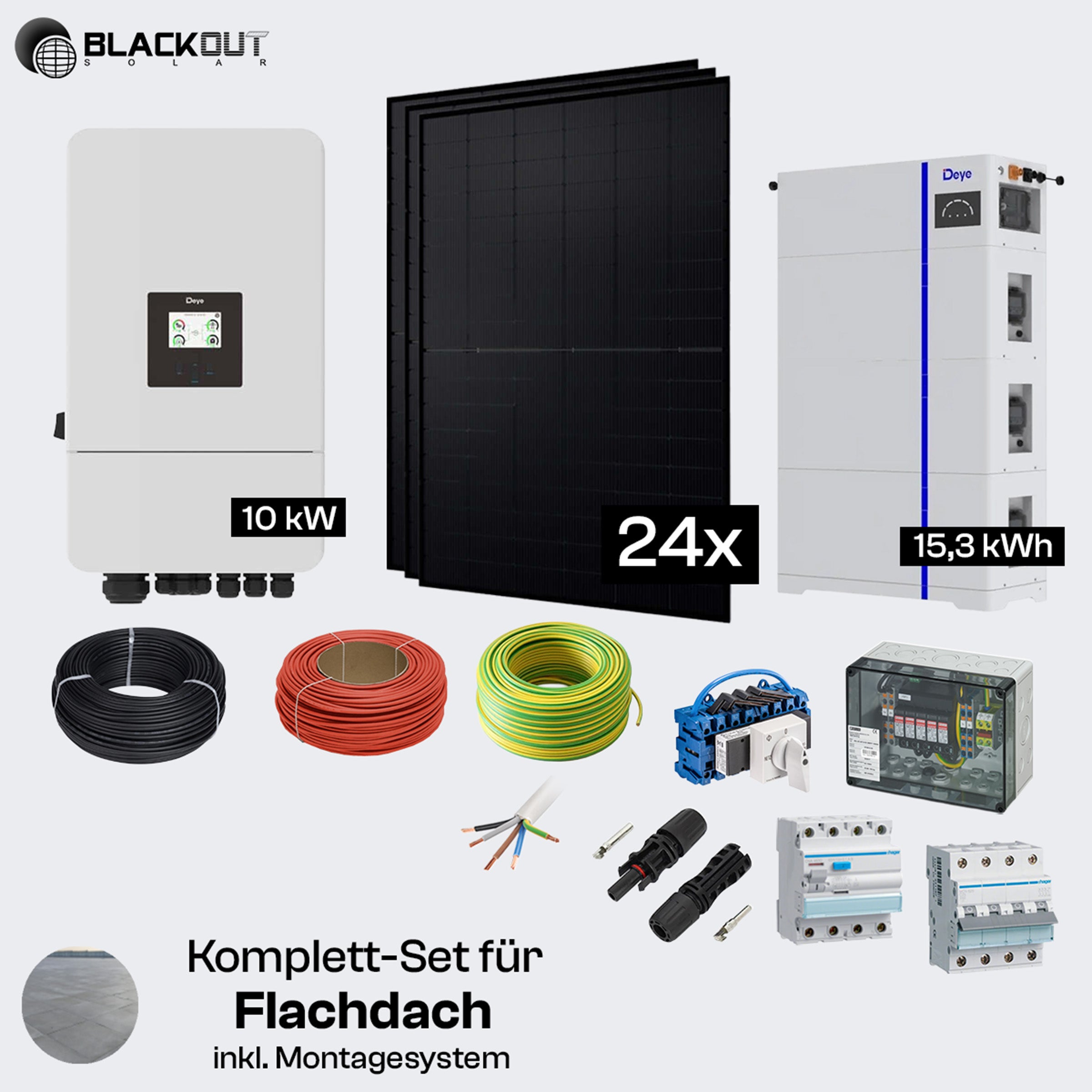 Solar-Komplettpaket Flachdach – 24 oder 37 Module – Deye Hybrid