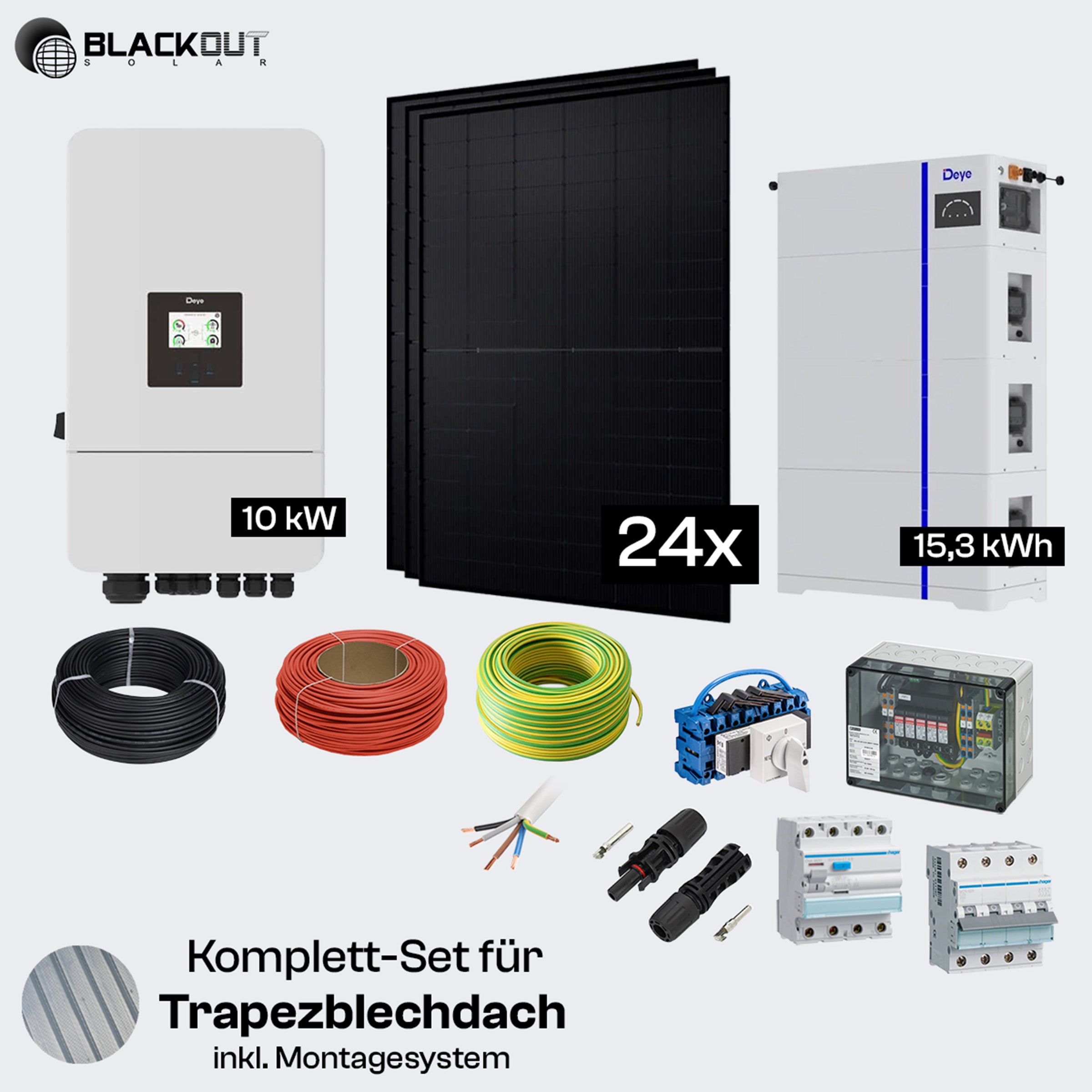 Solar-Komplettpaket Trapezblech – 24 oder 37 Module – Deye Hybrid